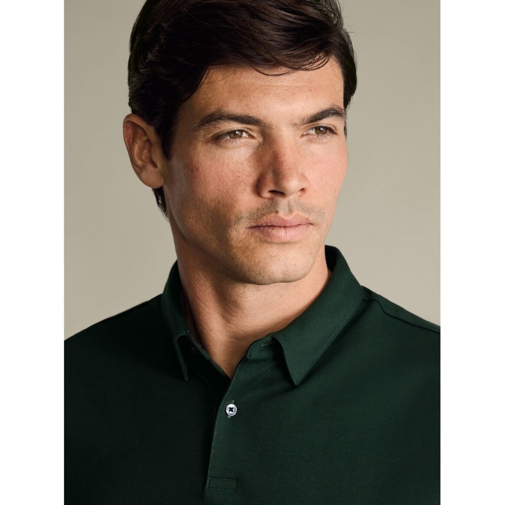 Charles Tyrwhitt Men XL Forest Green Jersey Polo Shirt Mercerised Cotton NWT - Picture 3 of 11